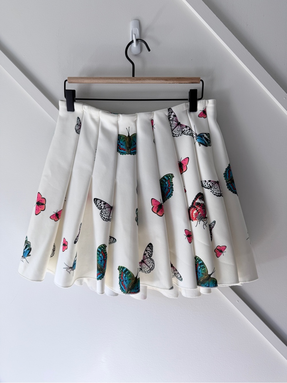 Ports 1961 Butterfly Print Pleated Skater Skirt Ivory Sz 6 | Luxury Designer